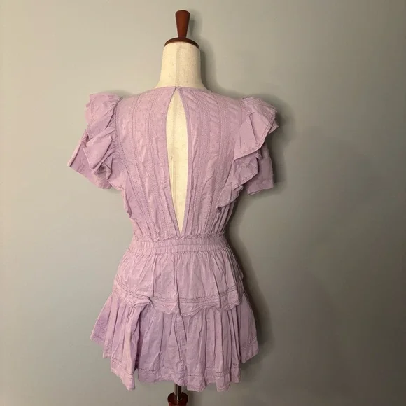 LoveShackFancy Natasha short sleeve eyelet mini dress in lavender size P - Picture 4 of 5